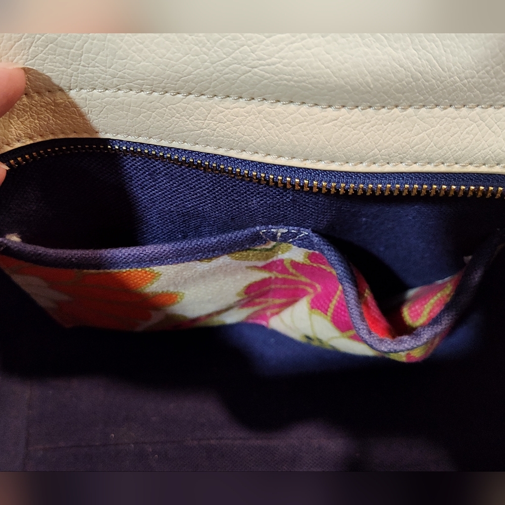 Spartina 449 Large Genuine Leather Tropical Ivory & Gold Shoulder Bag Handbag - Picture 12 of 14
